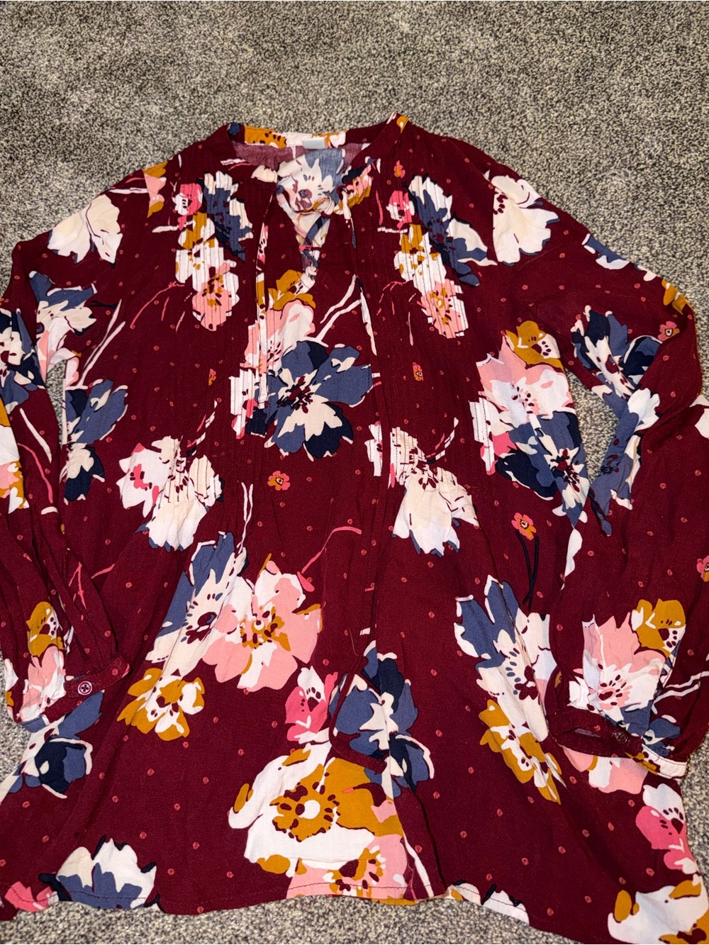 Old Navy Burgundy Floral Long-Sleeve Blouse